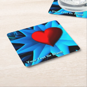 Fractal Blue Heart Flower Vierkante Kartonnen Onderzetter