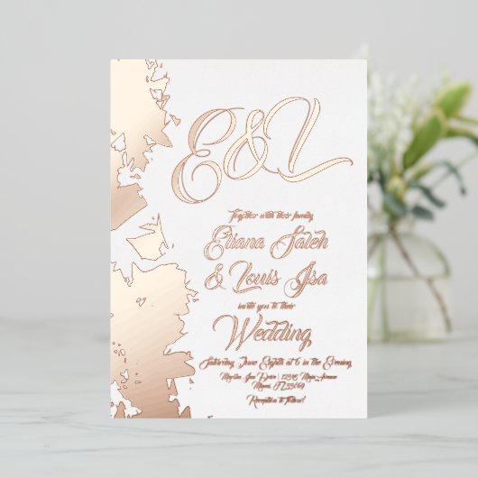 Fractal Blush Gold Weddenschap geperst Folie Uitnodiging (Staand Voorkant)