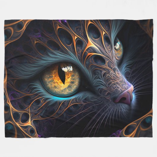 Fractal Cat Face in zwarte en trillende kleuren Fleece Deken (Voorkant (Horizontaal))