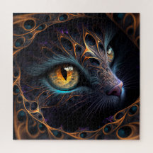 Fractal Cat Face in zwarte en trillende kleuren