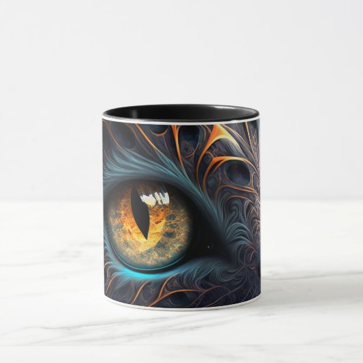 Fractal Cat Face in zwarte en trillende kleuren Mok (Midden)