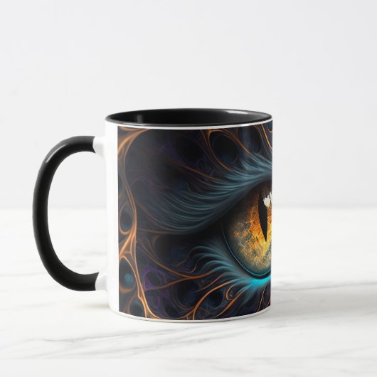 Fractal Cat Face in zwarte en trillende kleuren Mok (Links)