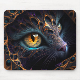 Fractal Cat Face in zwarte en trillende kleuren Muismat
