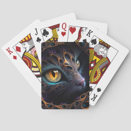 Fractal Cat Face in zwarte en trillende kleuren Pokerkaarten (Achterkant)