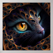 Fractal Cat Face in zwarte en trillende kleuren Poster (Voorkant)
