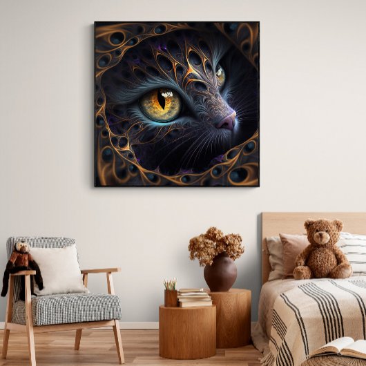 Fractal Cat Face in zwarte en trillende kleuren Poster