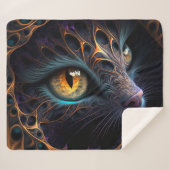 Fractal Cat Face in zwarte en trillende kleuren Sherpa Deken (Voorkant (horizontaal))