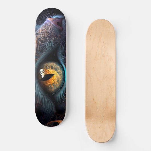 Fractal Cat Face in zwarte en trillende kleuren Skateboard (Voorkant)