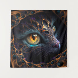 Fractal Cat Face in zwarte en trillende kleuren Wandkleed