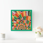 Fractal Design in tinten groen rood en oranje Vierkante Klok (Huis)