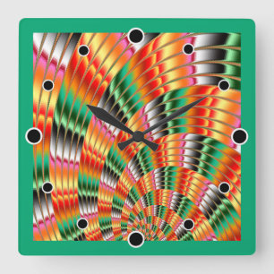 Fractal Design in tinten groen rood en oranje Vierkante Klok