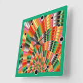 Fractal Design in tinten groen rood en oranje Vierkante Klok (Hoek)