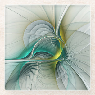 Fractal Evolution, Golden Turquoise Abstracte Art Glazen Onderzetter