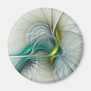 Fractal Evolution, Golden Turquoise Abstracte Art Magneet