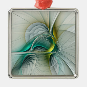 Fractal Evolution, Golden Turquoise Abstracte Art Metalen Ornament