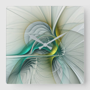 Fractal Evolution, Golden Turquoise Abstracte Art Vierkante Klok