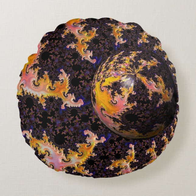 Fractal Firestorm Sphere Rond Kussen (Voorkant)