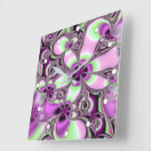 fractal Floral in schaduwen van roze en groen Vierkante Klok (Hoek)