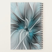 Fractal Floral Moderne Abstrait Fleur Bleu Gris (Dos)