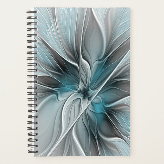 Fractal Floral Moderne Abstrait Fleur Bleu Gris (Devant)