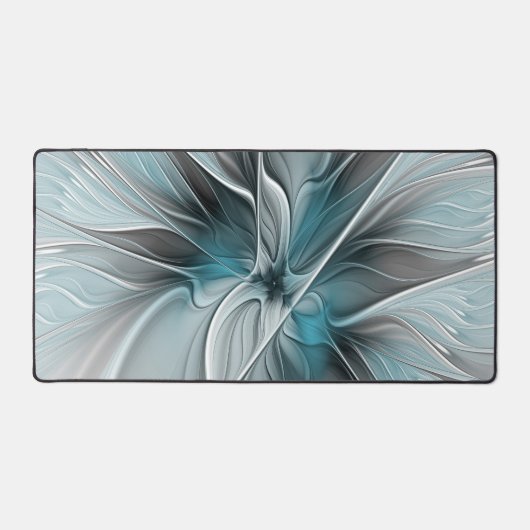 Fractal Floral Moderne Abstrait Fleur Bleu Gris (Recto)