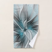 Fractal Floral Moderne Abstrait Fleur Bleu Gris (Serviette à main)