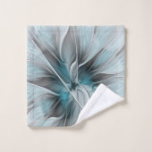 Fractal Floral Moderne Abstrait Fleur Bleu Gris (Gant de toilette)