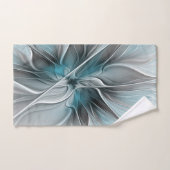 Fractal Floral Moderne Abstrait Fleur Bleu Gris (Serviette à main)