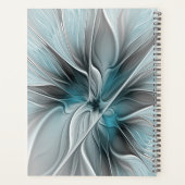 Fractal Floral Moderne Abstrait Fleur Bleu Gris (Dos)
