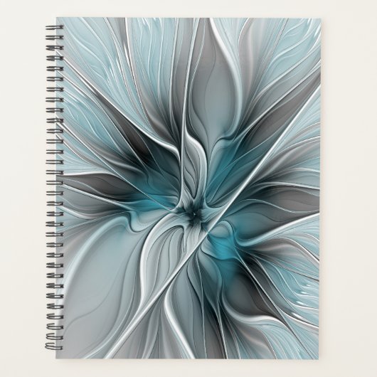 Fractal Floral Moderne Abstrait Fleur Bleu Gris (Devant)