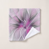 Fractal Floral Moderne Abstrait Fleur Rose Gris (Gant de toilette)