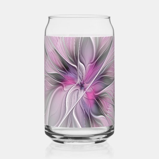 Fractal Floral Moderne Abstrait Fleur Rose Gris (Recto)