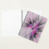 Fractal Floral Moderne Abstrait Fleur Rose Gris (Devant avec enveloppe)