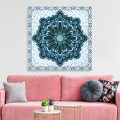 Fractal Flower in Blauwgroen Blauw Verpakt Canvas Afdruk (Insitu (Woonkamer))