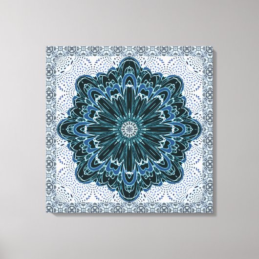 Fractal Flower in Blauwgroen Blauw Verpakt Canvas Afdruk (Voorkant)