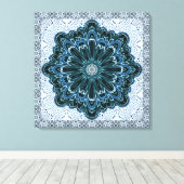 Fractal Flower in Blauwgroen Blauw Verpakt Canvas Afdruk (Insitu (Houten vloer))