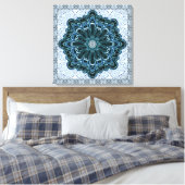 Fractal Flower in Blauwgroen Blauw Verpakt Canvas Afdruk (Insitu (Slaapkamer))