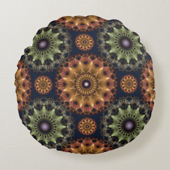 Fractal glossy frilly star patroon rond kussen (Voorkant)