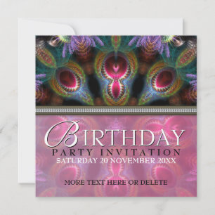 Fractal Goddess Beauty Birthday Party Invitations Kaart