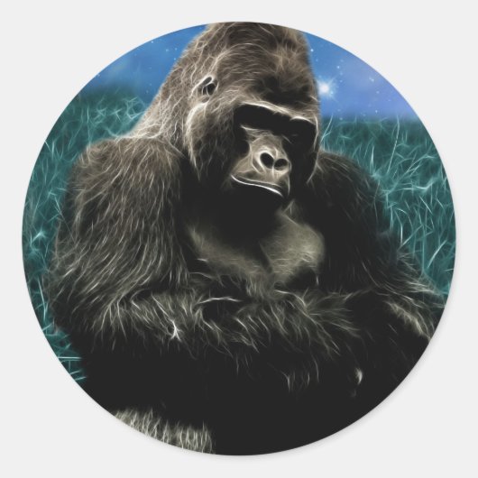 Fractal Gorilla in de weide Ronde Sticker (Voorkant)