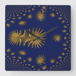 Fractal gouden sterren vierkante klok