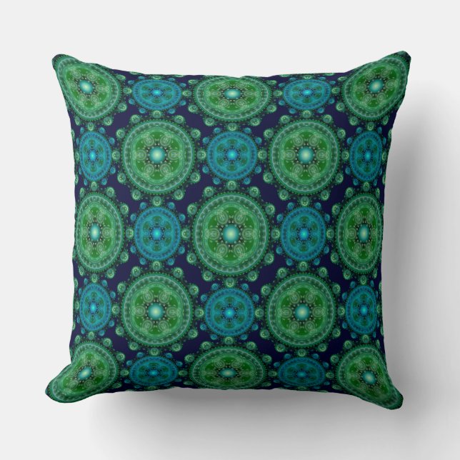Fractal green blue oriental kussen (Voorkant)