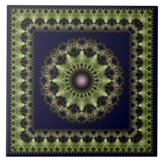 Fractal green brilmed mandala tegeltje (Voorkant)