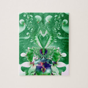 Fractal Green Heart en Flowers Legpuzzel
