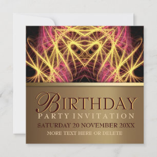 Fractal Heart Pink + Gold Birthday Party Invitatio Kaart