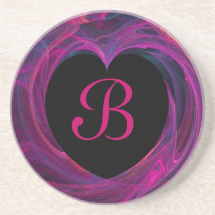 Fractal Heart Series-3—Blk & Roze onderzetter