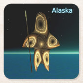Fractal Inuit Hunter - Alaska Vierkante Kartonnen Onderzetter (Voorkant)