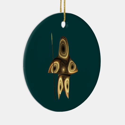 Fractal Inuit Hunter Keramisch Ornament (Rechts)