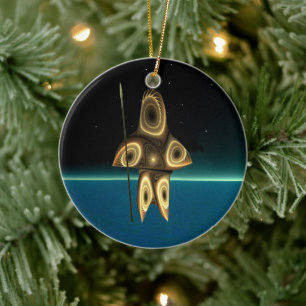Fractal Inuit Hunter Keramisch Ornament