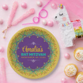 Fractal Lace Paars Yellow Bat Mitzvah Papieren Bordje (Feest)